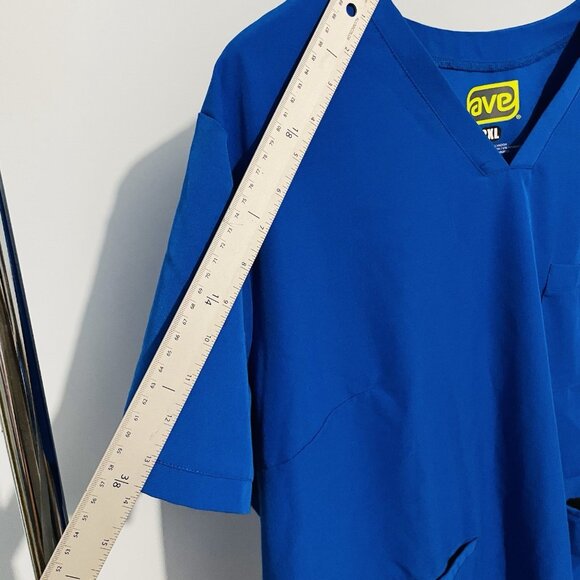 AVE Shirt Womens Size 2XL Blue Scrubs Top V-Neck Nurse Uniform Work Tech Pockets - Picture 6 of 8